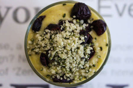 Top view of a green smoothieの写真素材