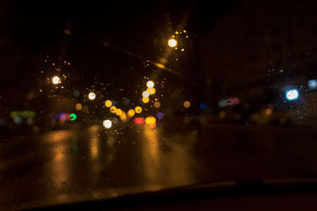 Night light through the glass blurの写真素材