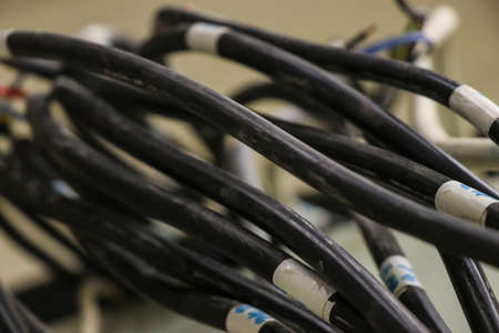 Bunch of black cables closeup