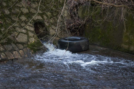 Small artificial water fall sceneの写真素材