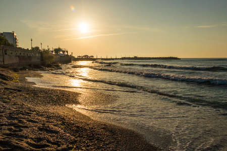 A beautiful sun rise on shoreの写真素材