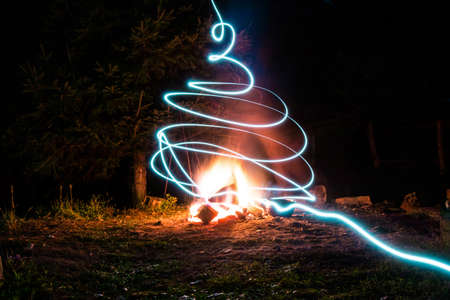 Light trails and fire placeの写真素材