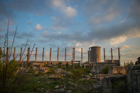 Concrete ruins and blue sky scene