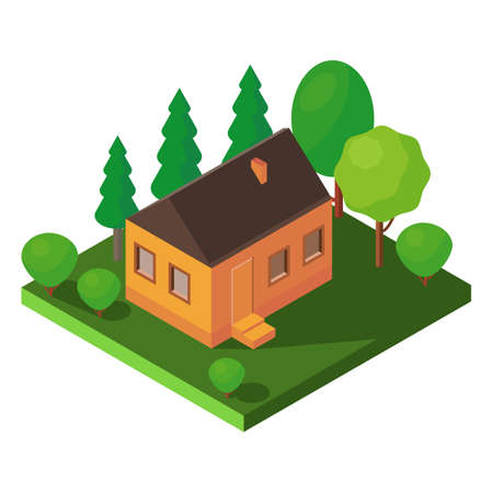 Isometric house icon.Vector illustration isolated on white background.のイラスト素材