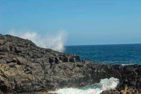 volcanic rock with a clear skyの写真素材