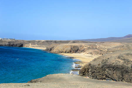 beaches between mountains in the north of the island of Lancelotの写真素材