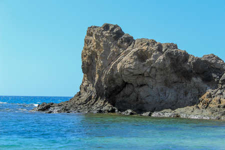 volcanic rock with a clear skyの写真素材