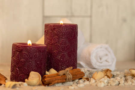The fragrant sticks and candles for aromatherapyの写真素材