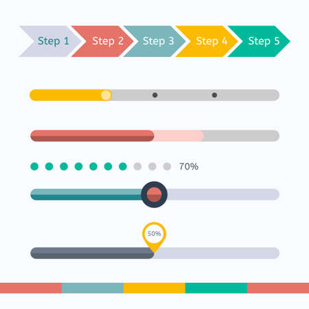 Progress loading bars set on white. Vector set of various elements used for User Interface projects.のイラスト素材