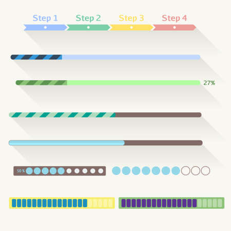 Vector flat web design progress bars set. Vector set of various elements used for User Interface projects.のイラスト素材
