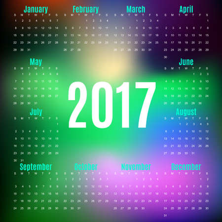 Calendar for 2017 Year on abstract colorfull Background. Week Starts Monday. Simple Vector Template. Stationery Design Templateのイラスト素材