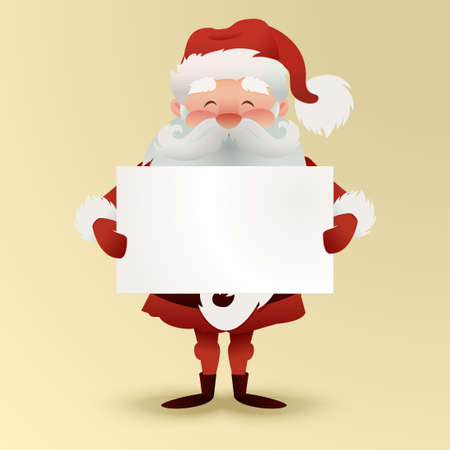 Happy Santa Claus character with a greeting card for design banners, postcards, flyers and more. Illustration Merry Christmas Santa Claus character on blue background. Empty space for your text.のイラスト素材