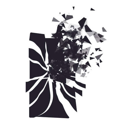 Cracked phone screen shatters into pieces. Broken smartphone split by the explosion. Modern gadget...