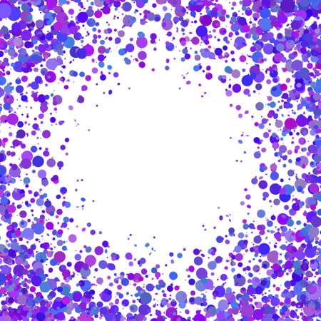 Blue purple paper confetti on white background. Realistic holiday decorations flying. Empty space for text. Background for holiday cards, greetings.のイラスト素材