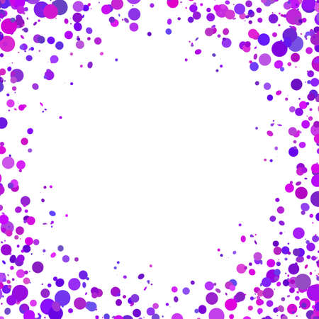Purple paper confetti on white background. Realistic holiday decorations flying. Empty space for text. Background for holiday cards, greetings.のイラスト素材