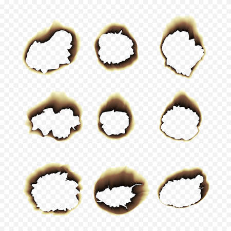 Burnt scorched paper hole vector illustration on transparent backgroundのイラスト素材
