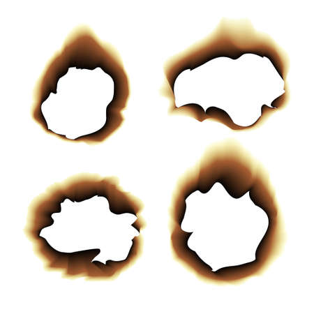 Burnt scorched paper hole vector illustration on white backgroundのイラスト素材