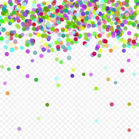 Multicolored paper confetti. Realistic holiday festive carnival wedding decorations background polka dots. Colored scattered small round confetti. Colorful elements decoration celebration.のイラスト素材