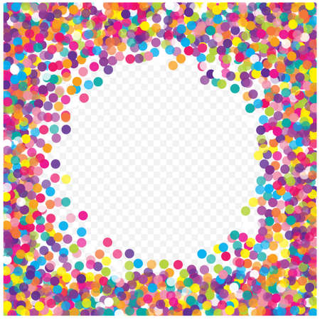 Multicolored paper confetti on transparent background. Realistic confetti flying. Colorful scattered items to holiday decorations. Background for holiday cards, greetings.のイラスト素材