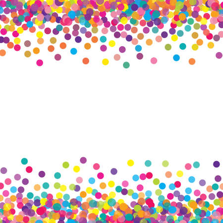 Multicolored paper confetti on white background. Realistic confetti flying. Colorful scattered items to holiday decorations. Background for holiday cards, greetings.のイラスト素材