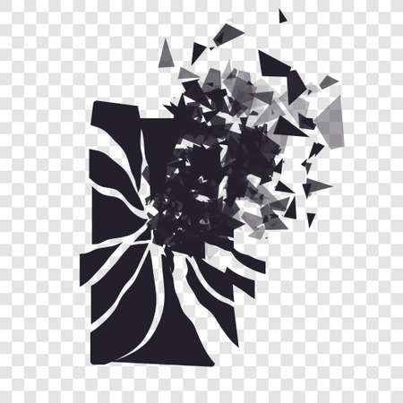 Cracked phone screen shatters into pieces. Broken smartphone split by the explosion on transparent background. Modern gadget needs to be repaired. Display of the phone shattered.のイラスト素材