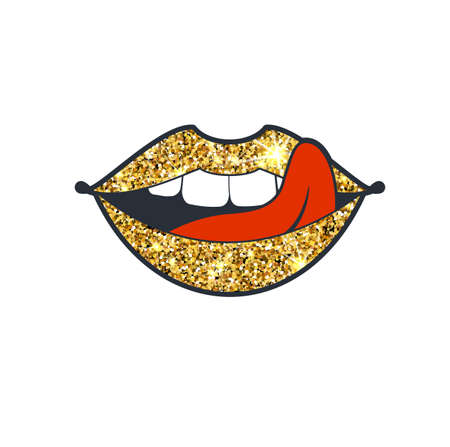 Gold glitter vector lips. Golden sparcle kiss. Luxury design element. Amber particles.のイラスト素材