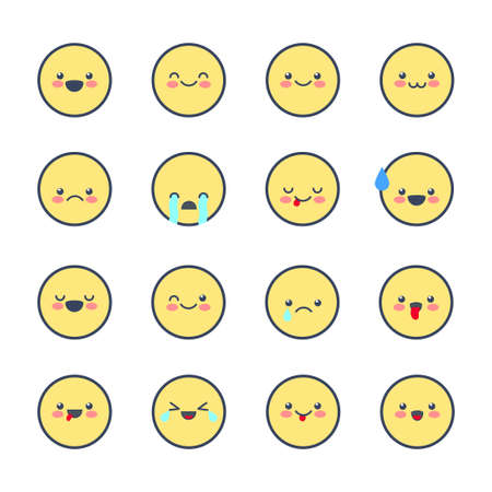 Set Emoji icons for applications and chat. Emoticons with different emotions isolated on white background.のイラスト素材