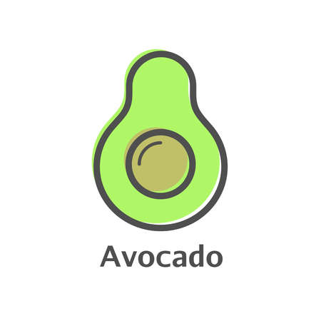 Avocado color thin line vector icon. Isolated avocado fruit linear style for menu, label, logo. Simple vegetarian food sign.のイラスト素材