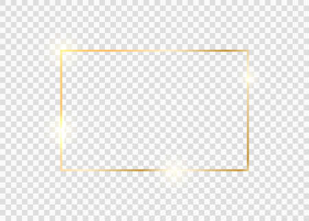 Gold square frame. Golden luxury glow line borderのイラスト素材