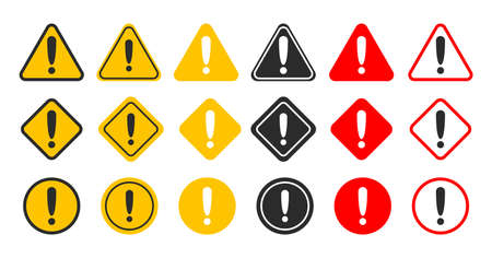 Caution alarm set. Danger sign collection. Attention vector icon.のイラスト素材