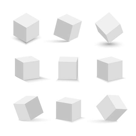 White cubes set. 3D abstract box with shadow. Geometric set.のイラスト素材