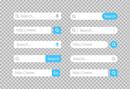 Search bar. Website ui bar set. Searching element for web site, app, ui and logo. Vector search shape with button for website navigation.のイラスト素材