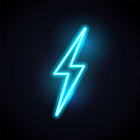 Lightening neon bolt. Vector retro flash light. Electric thunder 80s style concept.