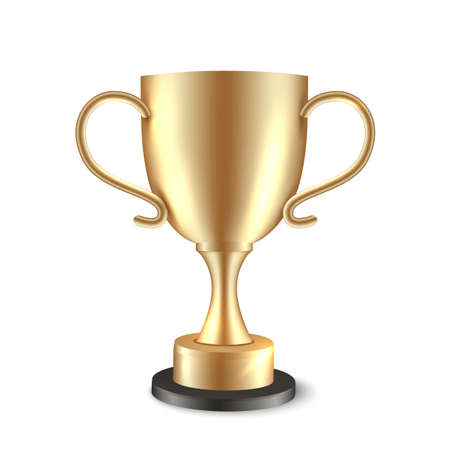 Winner trophy cup. Golden champion award. Gold vector realistic shiny soccer cup.のイラスト素材