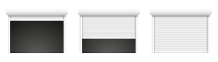 Garage shutter door. Closed roller steel store window. Vector realistic lock shop doorのイラスト素材