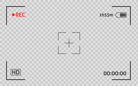 Camera viewfinder frame. Display snapshot digital video record screen. Filn rec camcoder templateのイラスト素材