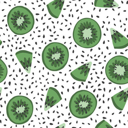 Kiwi slice with seeds print. Seamless pattern with kiwi fruits collection.のイラスト素材