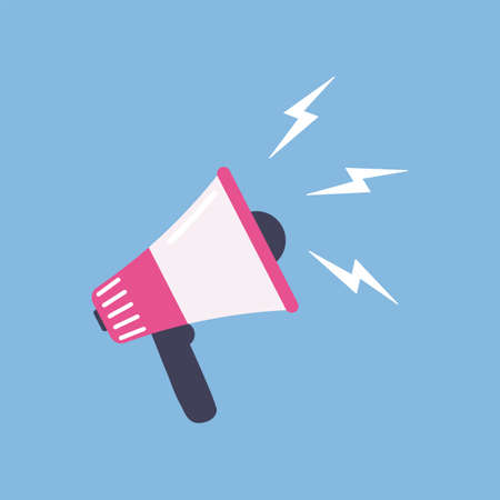 Loudspeaker flat illustration. Megaphone symbol of news, social media icon. Vector speackerphone voice conceptのイラスト素材