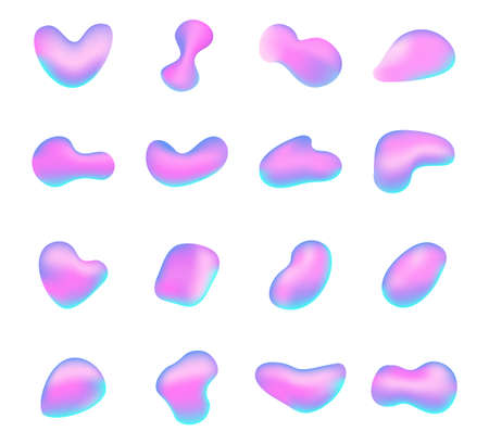 liquid hologram shapes. Futuristic fluid holographic elements.のイラスト素材