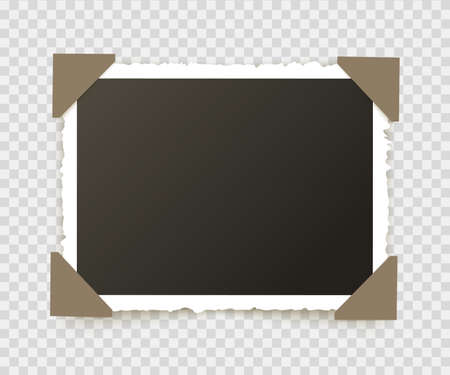 Photo frame picture on wall. Scrapbook alboom image. Vector vintage photo instant set with pin and stickyのイラスト素材