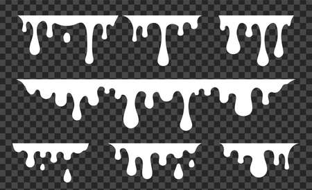 White melt drips, milk yogurt flowing drops. Vector graffiti paint drip blobsのイラスト素材