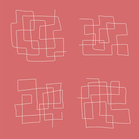 Abstract minimal maze set. Hand drawn square simple labyrinth. Trendy vector collection for artworkのイラスト素材
