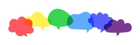 Colored cartoon clouds. Survey or question speech bubble. Vector empty comment think messagesのイラスト素材