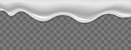 Liquid mayonnaise cream white splash. Cream melting and flowing down. Vector drop dessertのイラスト素材