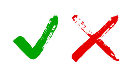 Grunge sqare checkmark box. Yes or no check mark. Red and green vector checkboxのイラスト素材