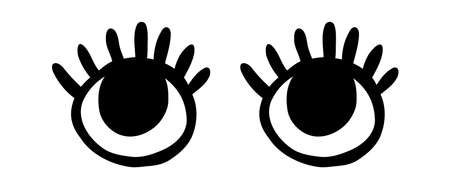 Crazy eyes. Doodle open eye set. Abstract hand drawn fun geometric collection. Vector black elementsのイラスト素材