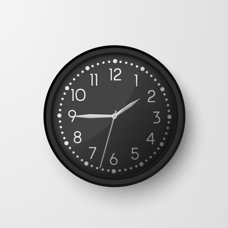 Wall clocks. Office black and white analog clock face. Vector circle watchesのイラスト素材