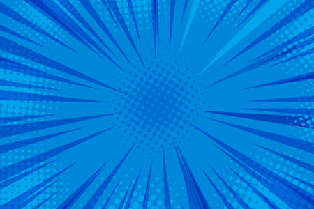 Pop art cartoon blue background. Retro orange comics banner. Vector vintage halftone wallpaperのイラスト素材