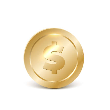 Golg coin. Realistic 3d dollar. Vector golden money. Gambling elementのイラスト素材