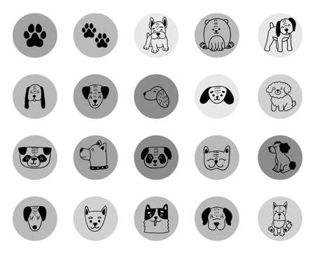 Highlight covers. Dog collection. Round icons for social media stories. Vector setのイラスト素材